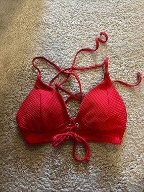 Red Lace-Up Bralette Bathing Suit Top